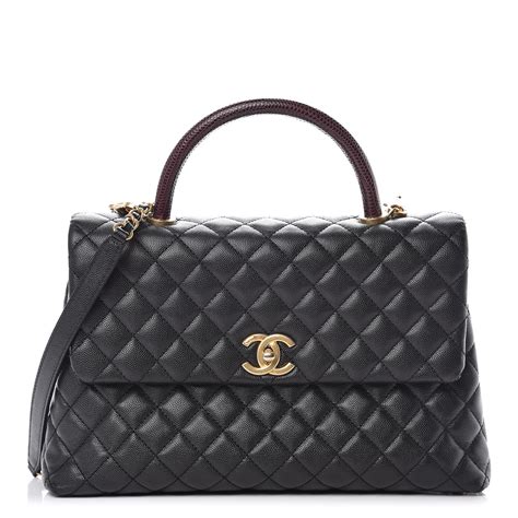 chanel coco handle caviar black lizard|CHANEL Caviar Lizard Embossed Chevron Quilted Medium .